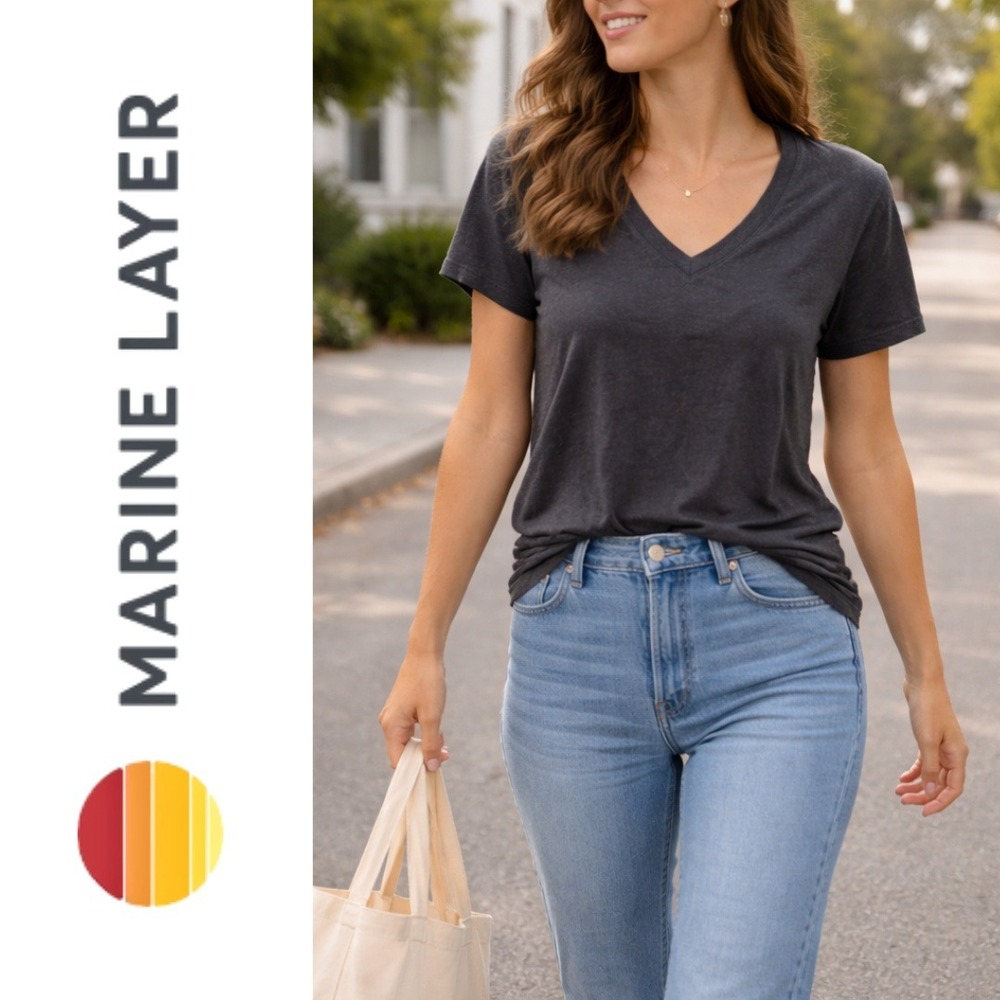 Marine Layer, Dark Grey Boyfriend V-Neck Short Sleeve T-Shirt Women Size Large